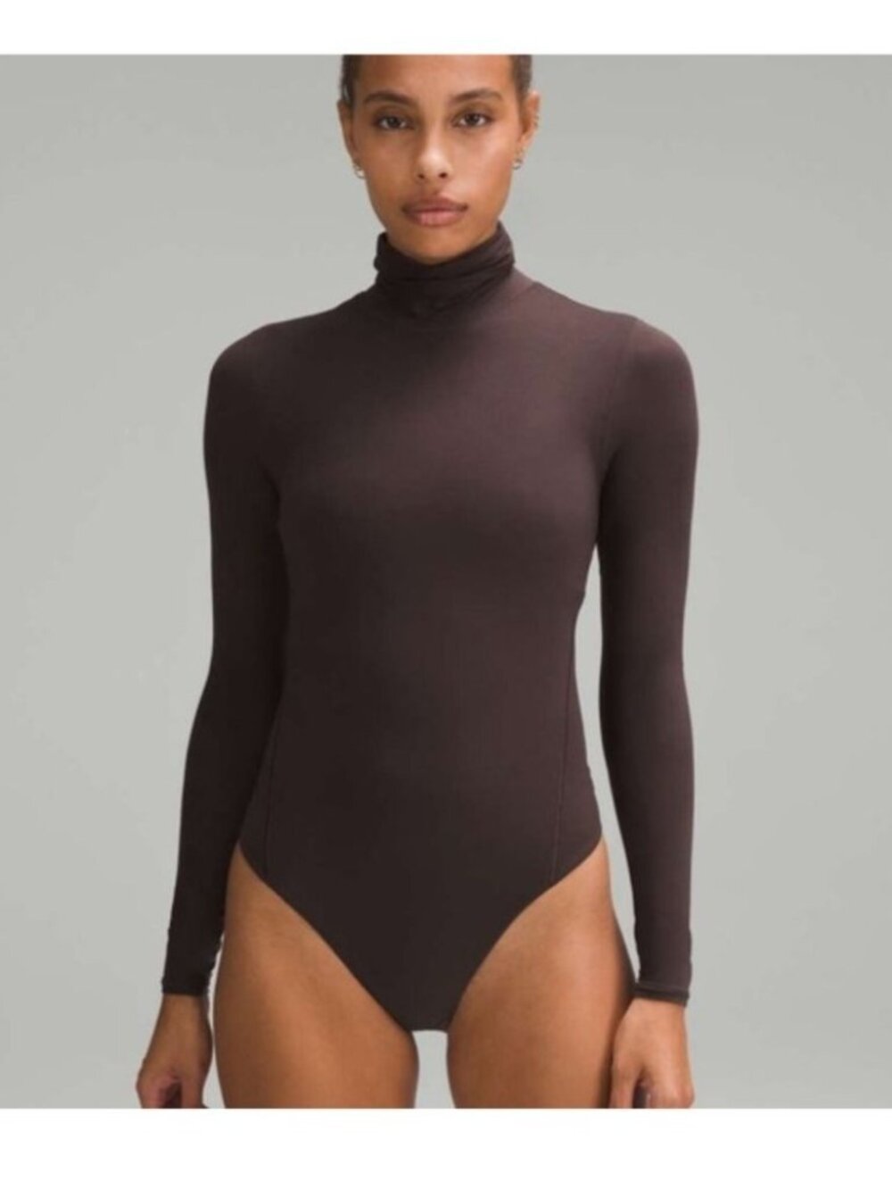 Lululemon Athletica Wunderlust Nulu Brown Turtleneck Bodysuit size NWOT Thong